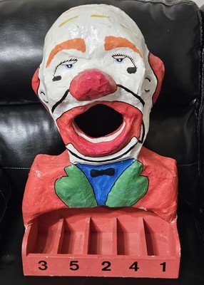 Antique Folk Art  Carnival Clown Paper Machè Ball Toss Game Whimsical 