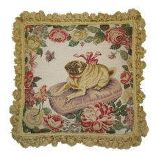 Handmade Wool Needlepoint Throw Pillow Cover 18x14 - Vintage French Country D...