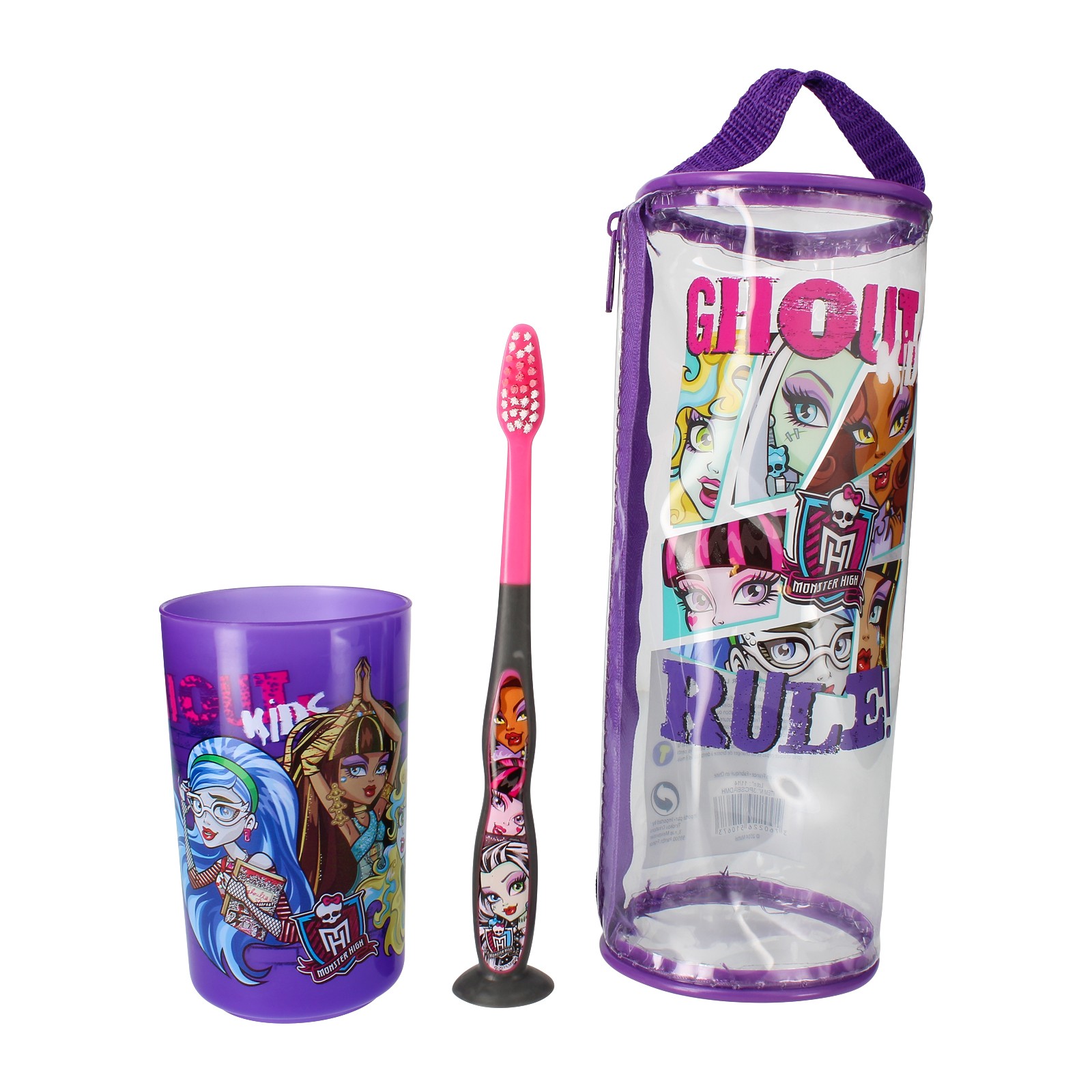 Trousse brosse à dents et gobelet Monster High violet pour enfant en voyage ou à l'école