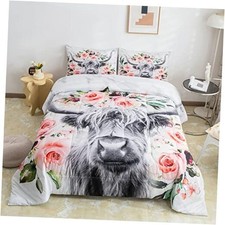 Highland Cow Flower Comforter Set Size Bull Cattle Bedding Set Queen Multi 08