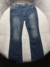 Big Star Jeans Womens 34L Blue Maddie Bootcut Mid Rise Embroidered Pockets