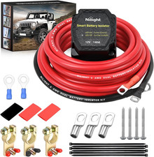 12V 140AMP Dual Battery Isolator Kit with 6 AWG Power Cable Terminal Voltage Sen