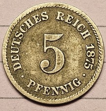 Germany 5 Pfennig 1875 F German Imperial Eagle Type 1 Large Shield KM#3 Pfenning
