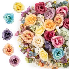 174 PCS Mini Fake Rose Daisy Silk Flower Heads Tiny Artificial DIY Wreath