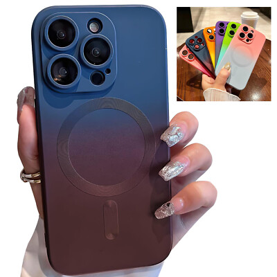 For iPhone 17 Pro Max 16 15 14 13 Magnetic Gradient Rubber Case Mag Safe Cover