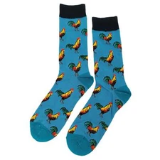 NWT Rooster Dress Socks Novelty Men 8-12 Blue Crazy Fun Sockfly