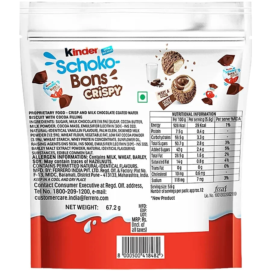1X kinder schoko bons crispy with milk and cocoa crispy wafer bons 67.2 gm - Image 3 of 3