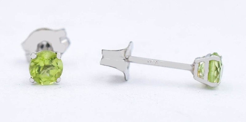GENUINE 0.36 Cts PERIDOT SM STUD EARRINGS 14K WHITE GOLD - 3mm - NEW WITH TAG