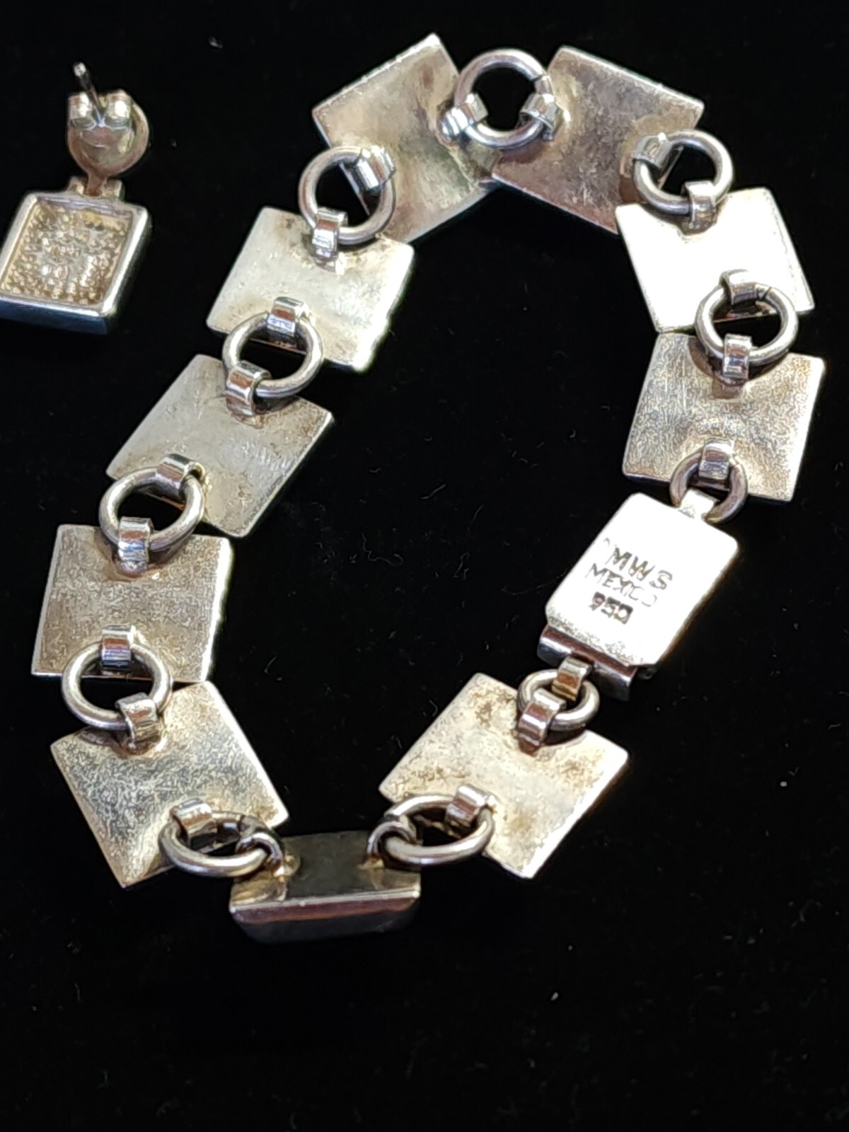 Sterling Silver Abalone Shell Square Links Bracel… - image 8