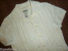 LL BEAN - OFF-WHITE CABLE-KNIT SS COTTON CARDIGAN SWEATER - MISSES M