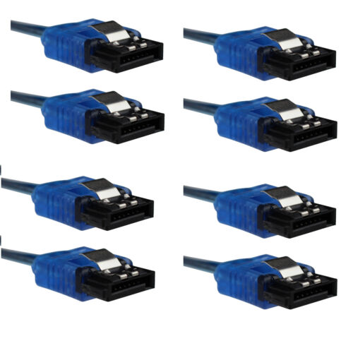 4x Futurecable® 0.5m SATA 3 Data Cable with Clip - 2x Male Straight Blue S-ATA 6 - Picture 1 of 1