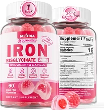 Vegan Iron Filled Gummies - Chewable 26Mg Bisglycinate Iron Supplement with G...