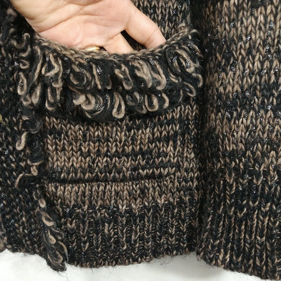 Leifsdottir Anthropologie Zip up Cardigan Sweater Size S Brown Black Metallic  - Image 3 of 4