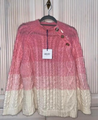 LIU JO Strickpullover Pullover Wolle 38 M rosa pink creme weiß kuschelweich