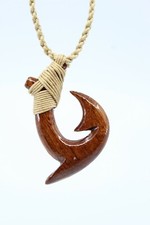 Hawaiian Koa Wood Fish Hook Necklace - Hand Carved Genuine Koa, Maui Hook