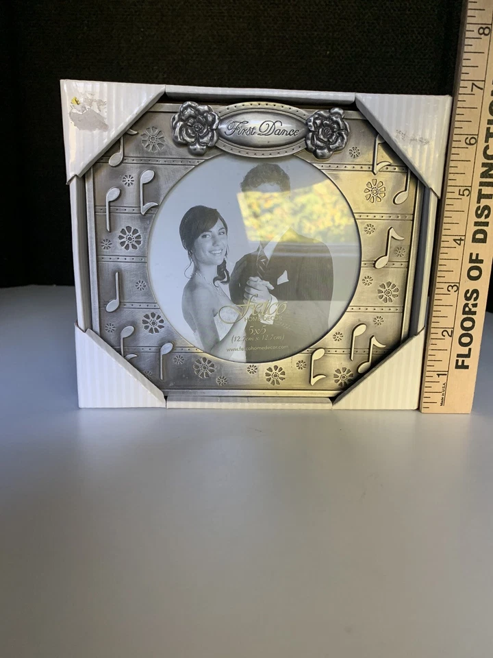 Fetco Home Decor Photo Frame 'First Dance' Pewter Finish  Wedding  5 X 5 - Image 2 of 4