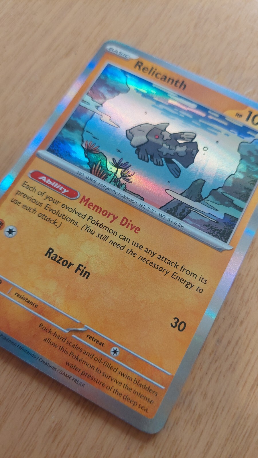 Relicanth 84/162 Holographic Pokemon card