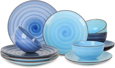 Ceramic 12-Pieces Dinnerware Sets, Kitchen Ceramic Plates and Bowls Sets, Dishes
