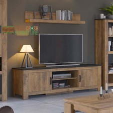 RAPALLO RUSTIC 2 DOOR 189 CM WIDE TV CABINET STAND UNIT CHESTNUT AND MATERA GREY