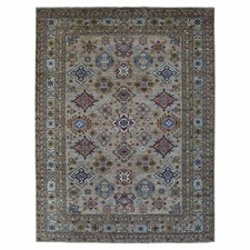 9' x 11'9" Hand Knotted Beige Super Kazak Extra Soft Wool Oriental Rug R68154