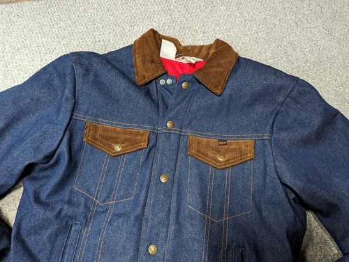 Key Imperial Vintage Denim Cord Collar Western Chore Trucker Jacket USA 38 M - Picture 3 of 14