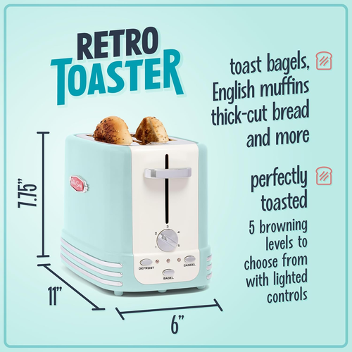 Neu & verbessert breiter 2-Scheiben-Toaster 5 Bräunungsstufen, Krümelschublade & Kabelaufbewahrung - Bild 2 von 12