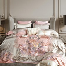 Nature Silk Cotton Bedding Set 4pcs Quilt Cover Flat Sheet 2 Pillowcases Silky