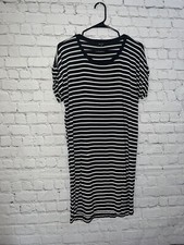 Just Love Women Black White Striped Summer Sun T Shirt Dress Size Medium 0227