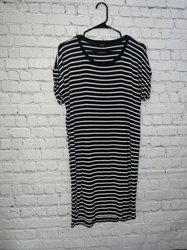 Just Love Women Black White Striped Summer Sun T Shirt Dress Size Medium 0227