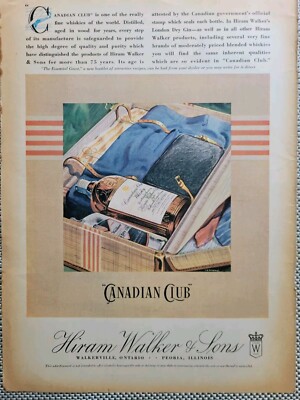 1934 Hiram Walker Canadian Club whiskey packed in luggage vintage  ad