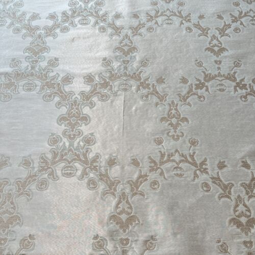 Designer Brocade Damask Satin Fabric Tan Embroidery on Mint Green 1.5 Yds 51" - Picture 1 of 6