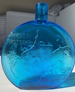 West Virginia 1963 Centennial State Bottle, Imperial Glass, Blue, Made in U.S.A.