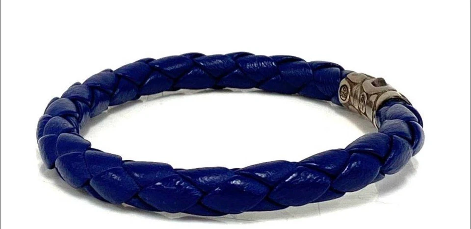 John Hardy 925 Silver Blue Leather Twisted Cord Bracelet Bangle 7" Lot 71 - Image 2 of 4
