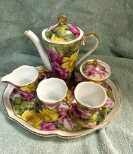 Floral Porcelain Tea Set Glossy Multicolor w/ Lid Creamer Sugar 2 Cups