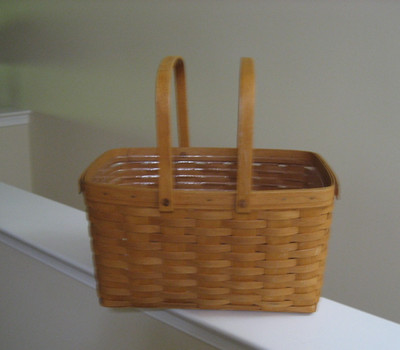 1994 LONGABERGER LARGE RECTANGULAR 2 HANDLE BASKET 15 X 11'' W/PROTECTOR -GD USED