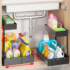 Pull Out Under Sink Organizer 2 Pack, 2 Tier Expandable Under Cabinet Storage...