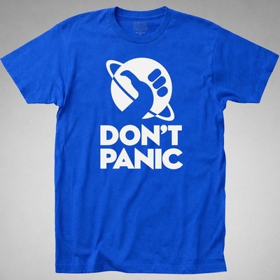 Don't Panic T shirt Tee Hitchhikers Guide to Galaxy Science Fiction Thumb retro