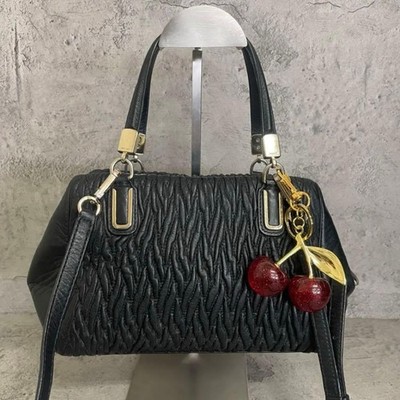 COACH Shaggy Madison Mini Boston 2Way Leather Shoulder Bag Black Archive Auth