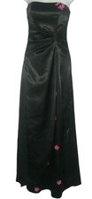 VTG Y2K RAMPAGE Black Satin Strapless Rhinestoned Pink Flowers Appliqu s Dress 7