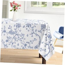 Chinoiserie Tablecloth Waterproof, Vintage 84" x 60" Rectangular Bird Branch