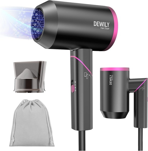 DEWILY Secador Pelo Viaje Profesional Potente, Secador de Pelo Ionico 1800W, 3 T