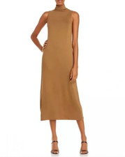 Vince Dress Womens Size XL Oak Tan Mock Neck Sleeveless Jersey Maxi Shift Casual