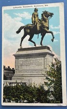 Lafayette Monument Baltimore MD Postcard ~ Inscription by Woodrow Wilson