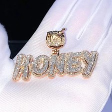 4Ct Round Cut Real Moissanite Custom Name Men's Pendant 14K Yellow Gold Plated