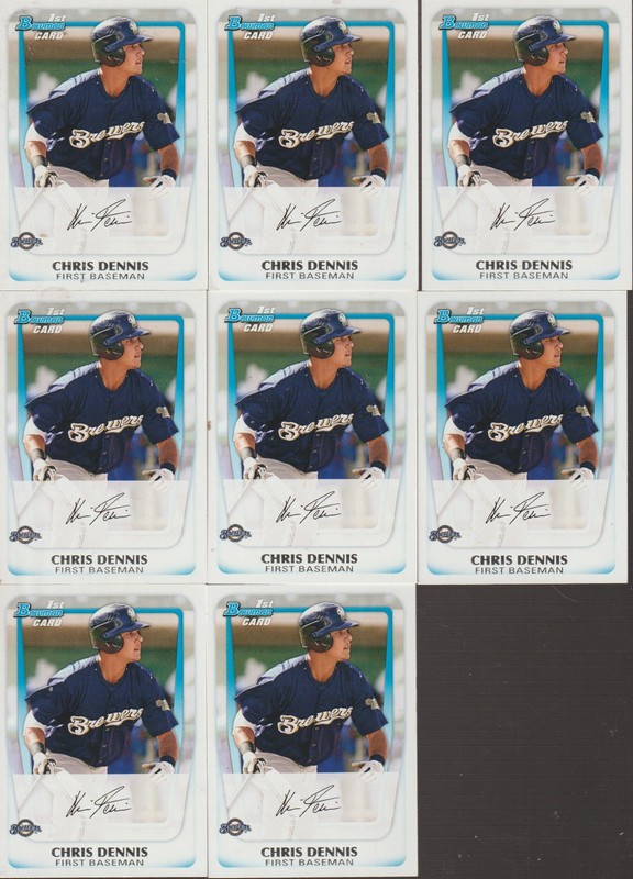 CHRIS DENNIS LOT OF 14 -2011 1st BOWMQN BASEBALL CARD w/ CHROME BREWERS CANADA