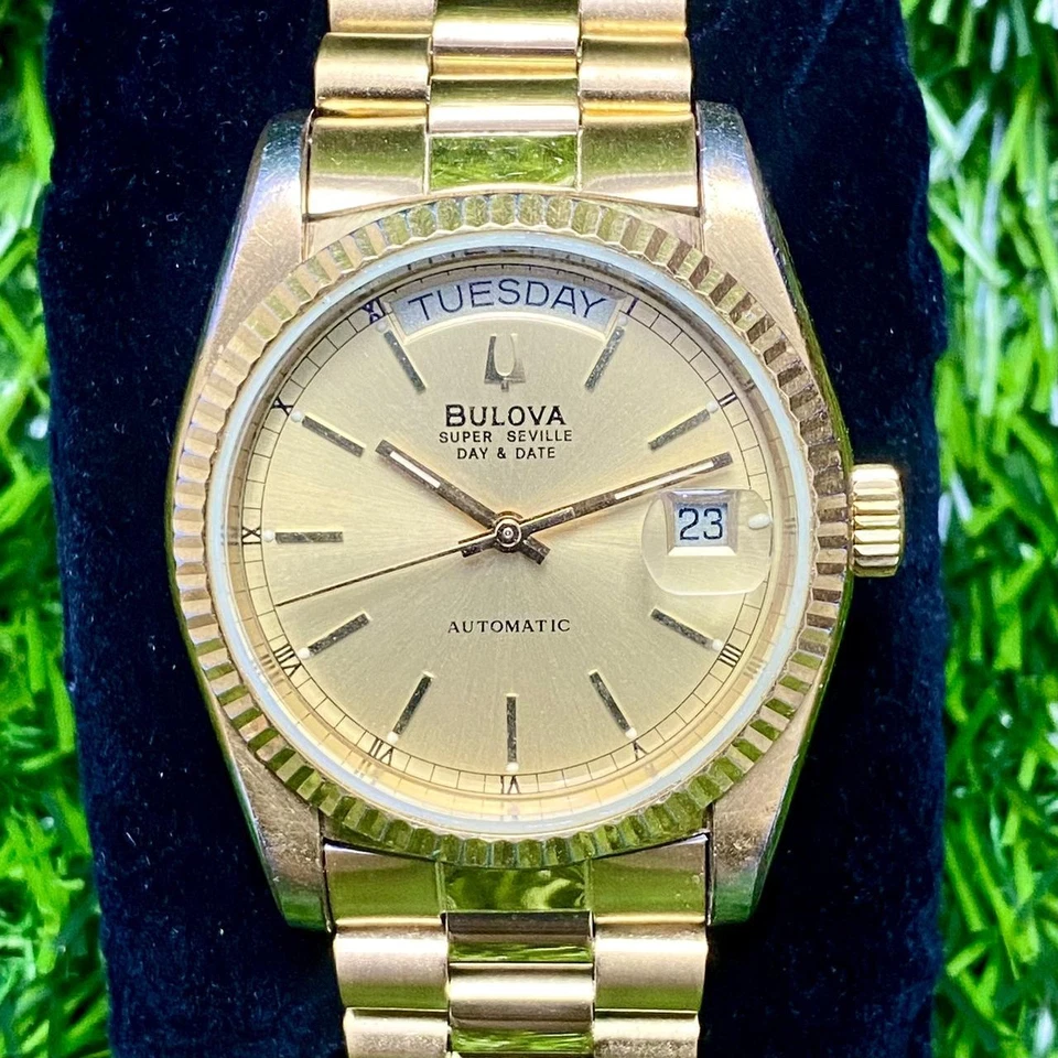 Rare Bulova President Super Seville Day Date Automatic Gold 90s Watch Swiss Men - Image 2 of 4