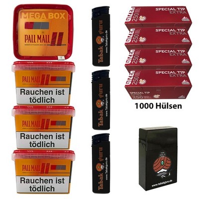 Pall Mall Allround Mega Box Tabak 4x 145g, 1000 Gizeh Special Tip Extra Hülsen