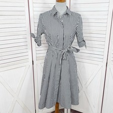 Calvin Klein Shirt Dress Women Size 8 Black White Gingham Check Fit Flare Retro