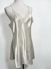 Vintage Ivory Satin Lace Slip Dress Chemise Fairycore Lingerie Nightgown