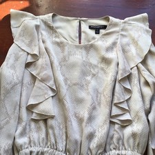 Banana Republic Women's Smocked Dress Beige Snakeskin Print Long Sleeve Size XS